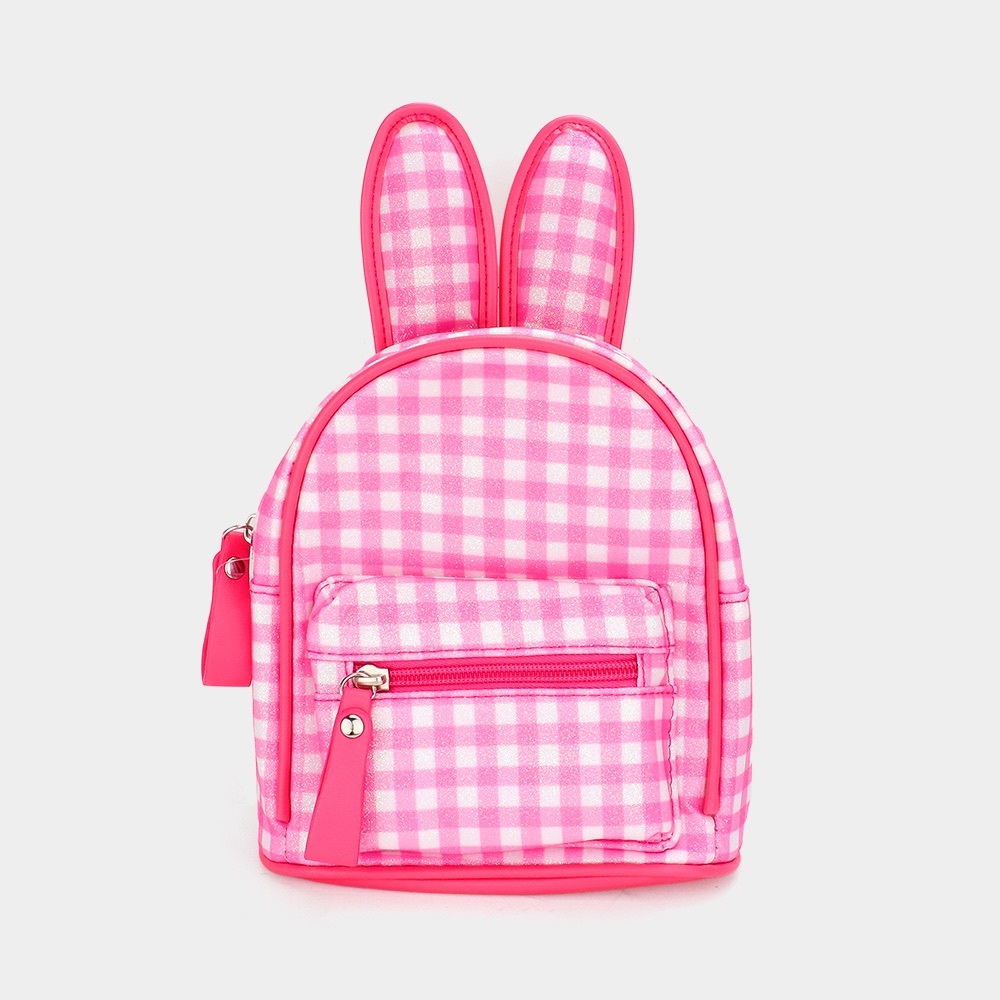 Pink Glittered Check Patterned Bunny Mini Backpack Bag